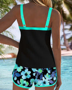 Conjunto de Tankini de Dos Piezas para Mujeres con Estampado Floral, Pantalones Cortos, Espalda Descubierta, Ropa de Baño para Vacaciones en la Playa, Piscina, Verano y Resort – Soleil