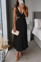 Vestido Midi Plisado Elegante para Mujer Fiesta Formal de Verano Invitada de Boda Casual Escote en V – Sanne