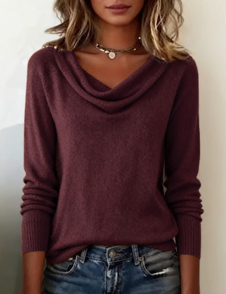 Suéter de Manga Larga con Cuello de Cowl para Mujeres, Casual, Diario, Trabajo, Smart Casual, Acogedor, Suave, Tejido – Cassia