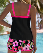Conjunto de Tankini de Dos Piezas para Mujeres con Estampado Floral, Pantalones Cortos, Espalda Descubierta, Ropa de Baño para Vacaciones en la Playa, Piscina, Verano y Resort – Soleil