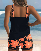 Conjunto de Tankini Sin Mangas con Escote en U para Mujeres, Pantalones Cortos de Boxer Florales, Playa, Piscina, Vacaciones, Resort, Verano Activo – Paradiso