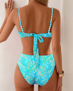 Conjunto de Bikini de Impresión Resort de Moda para Mujeres con Sujetador Sin Aros y Diseño Sin Espalda, Ajuste Delgado, Traje de Baño de Verano para Playa