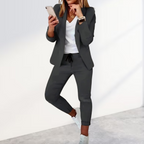 Conjunto de Blazer Elegante y Pantalones Jogger para Mujer Casual de Negocios Poliéster Ajustado para el Día a Día – Negro