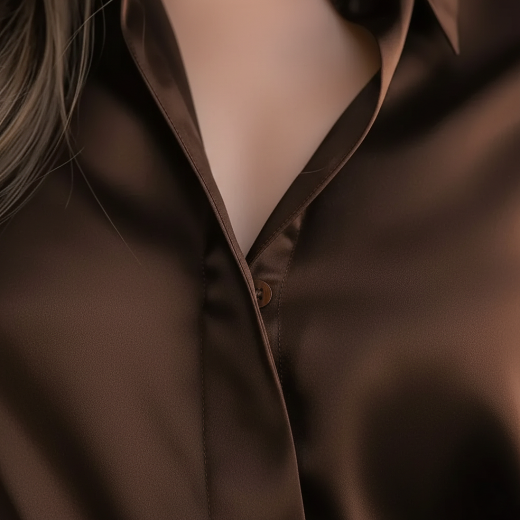 Camisa de Satén Elegante de Manga Larga para Mujeres, Formal y Casual, Blusa de Oficina – Chocolate