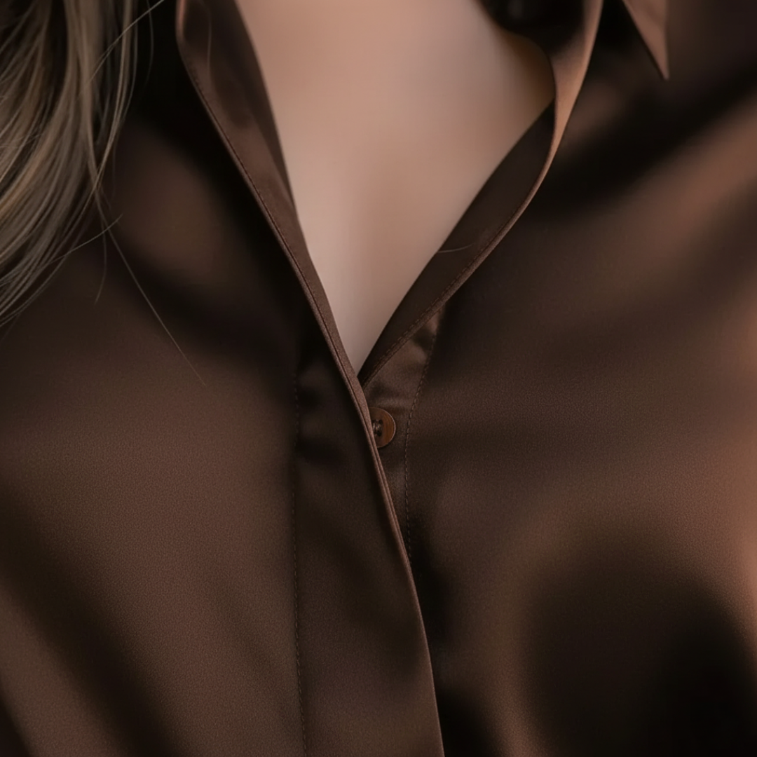 Camisa de Satén Elegante de Manga Larga para Mujeres, Formal y Casual, Blusa de Oficina – Chocolate