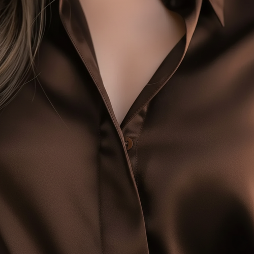 Camisa de Satén Elegante de Manga Larga para Mujeres, Formal y Casual, Blusa de Oficina – Chocolate