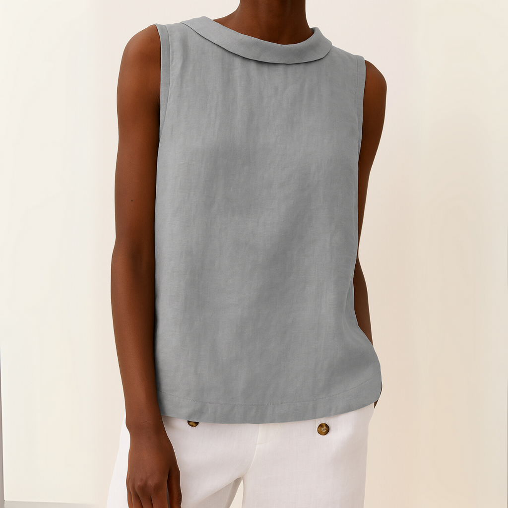 Top sin mangas con cuello enrollado para mujer, silueta suave y favorecedora, casual, elegante y chic para el día a día – María
