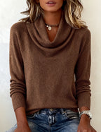 Suéter de Manga Larga con Cuello de Cowl para Mujeres, Casual, Diario, Trabajo, Smart Casual, Acogedor, Suave, Tejido – Cassia