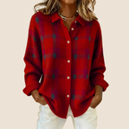 Camisa Chaqueta de Franela de Cuadros Retro para Mujer Casual de Todos los Días Otoño Invierno Acogedora para Exteriores Moda Urbana – Vivienne Naranja Azul Rojo