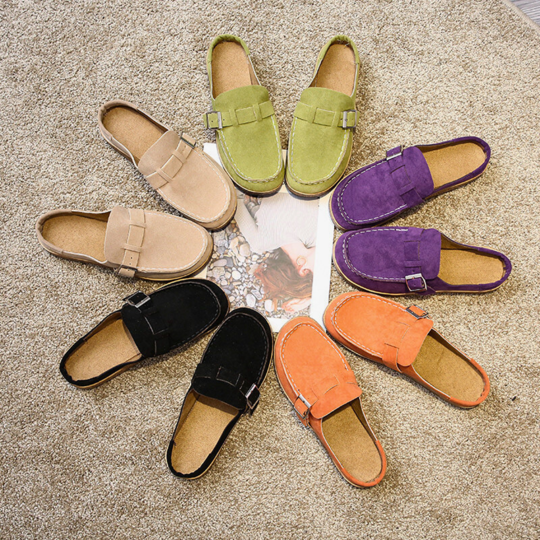 Mules de Ante Retro con Hebilla para Mujeres, Zapatos Casual de Uso Diario con Soporte de Arco – Marley