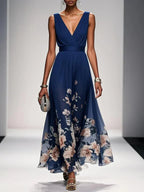 Vestido Largo Floral para Invitadas de Boda Femenino Fluido Romántico Elegante