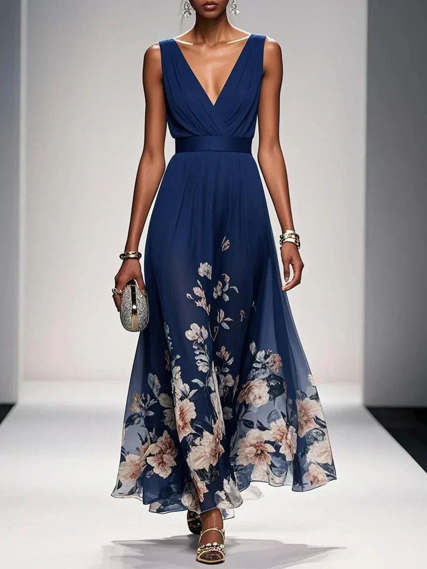 Vestido Largo Floral para Invitadas de Boda Femenino Fluido Romántico Elegante