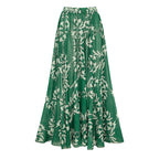 Conjunto de traje de baño de una pieza con escote en V, cordones y falda larga impresa para mujeres – Verde Floral