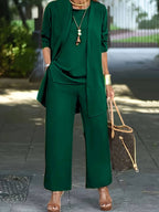 Conjunto de Pantalones de Tres Piezas para Mujer: Top sin Mangas, Pantalones de Pierna Ancha, Casual de Negocios, Elegante, Versátil, Chic