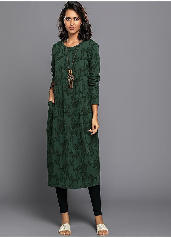 Vestido Midi de Manga Larga con Bolsillos Casual de Verano Impreso Cómodo para el Día a Día