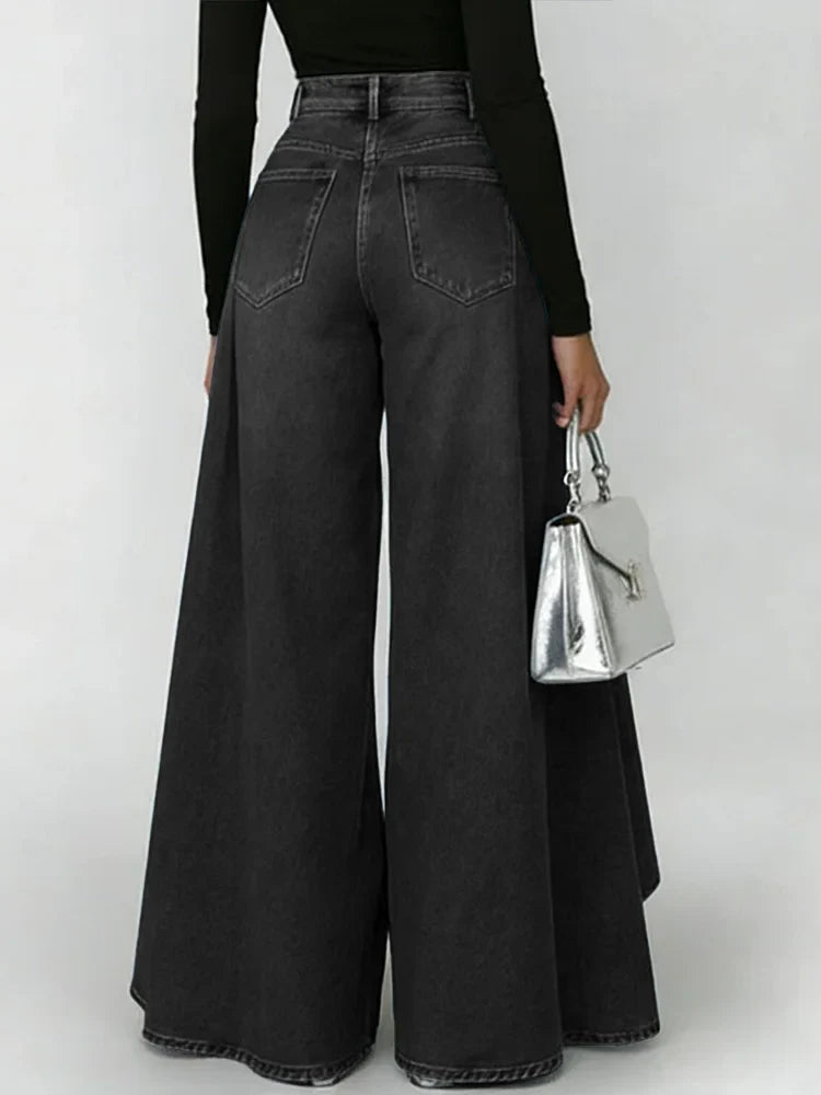 Jeans de Pierna Ancha de Cintura Alta para Mujer, Casual, Sueltos, Moda de Calle, Pantalones de Denim Palazzo, Acampanados – Maverick
