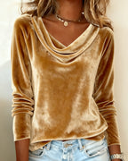 Top de Mujer de Terciopelo con Cuello Cowl de Manga Larga Casual Elegante para el Trabajo, Fiesta, Vacaciones y Ocasiones Festivas – Veloria