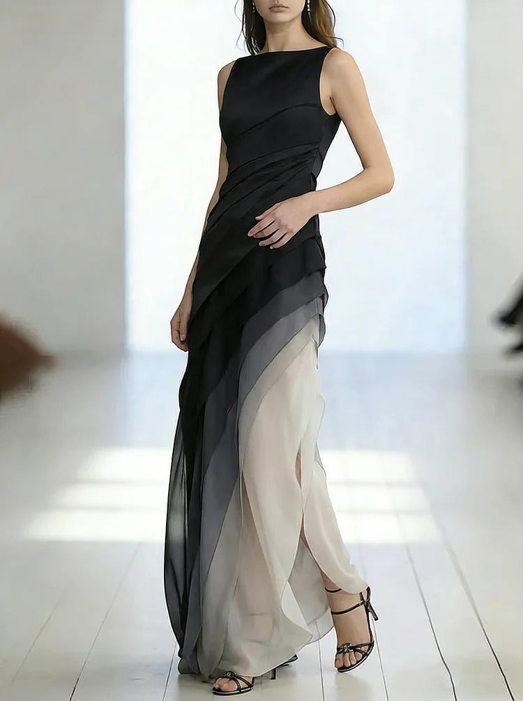 Vestido Largo Sin Mangas de Tul con Cintura Alta y Parches para Mujeres - Gala de Prom, Boda, Invitada de Noche Elegante – Lumière