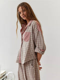Conjunto de Pijama de Cuadros Elegante para Mujer Camisa de Manga Larga Pantalones de Pierna Ancha Ropa de Casa Suave y Casual – Sara