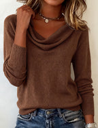 Suéter de Manga Larga con Cuello de Cowl para Mujeres, Casual, Diario, Trabajo, Smart Casual, Acogedor, Suave, Tejido – Cassia