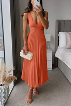 Vestido Midi Plisado Elegante para Mujer Fiesta Formal de Verano Invitada de Boda Casual Escote en V – Sanne