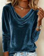 Top de Mujer de Terciopelo con Cuello Cowl de Manga Larga Casual Elegante para el Trabajo, Fiesta, Vacaciones y Ocasiones Festivas – Veloria