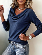 Suéter de Manga Larga con Cuello de Cowl para Mujeres, Casual, Diario, Trabajo, Smart Casual, Acogedor, Suave, Tejido – Cassia