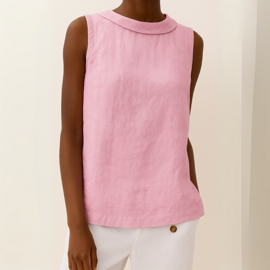 Top sin mangas con cuello enrollado para mujer, silueta suave y favorecedora, casual, elegante y chic para el día a día – María