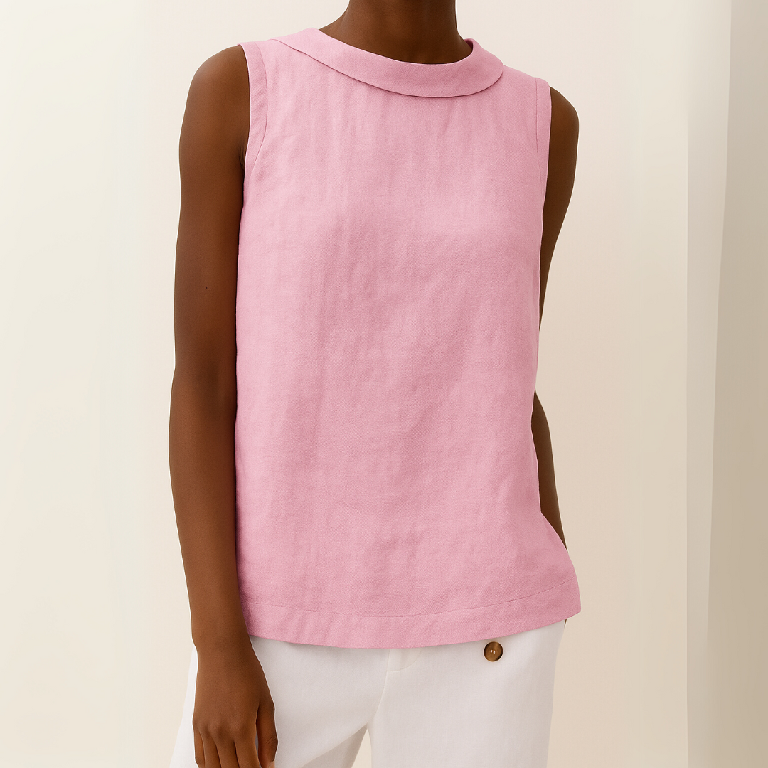 Top sin mangas con cuello enrollado para mujer, silueta suave y favorecedora, casual, elegante y chic para el día a día – María
