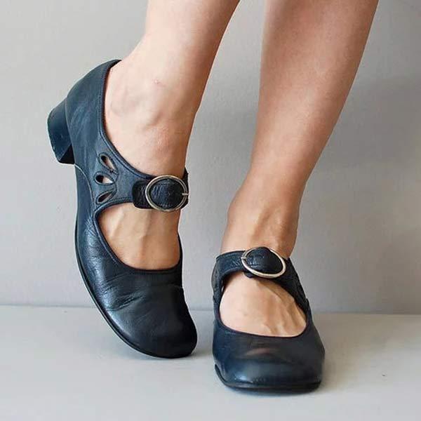 Zapatos de Cuero Mary Jane para Mujeres con Hebilla, Tacón Bajo, Casual, Formal, para el Día a Día – Federica