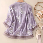 Top de Algodón para Mujeres con Flores Bordadas Femenino Suave Transpirable Casual Elegante para el Día a Día – Emily
