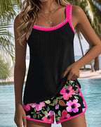Conjunto de Tankini de Dos Piezas para Mujeres con Estampado Floral, Pantalones Cortos, Espalda Descubierta, Ropa de Baño para Vacaciones en la Playa, Piscina, Verano y Resort – Soleil