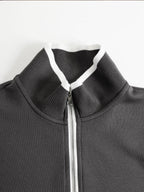 Conjunto Deportivo Retro para Mujer de Dos Piezas Sudadera con Media Cremallera Pantalones de Pierna Ancha con Cinta a Rayas Casual – Gris Blanco