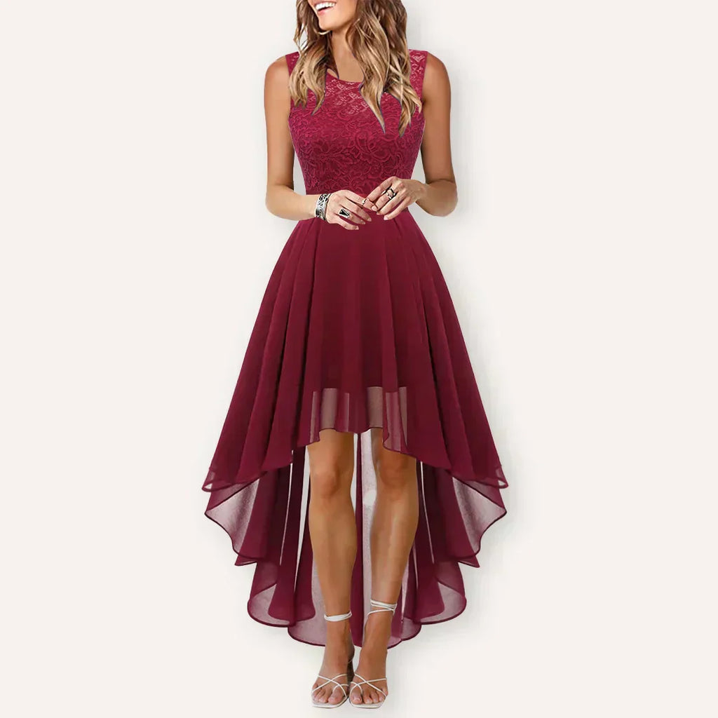 Vestido Formal de Mujer Hi-Low Midi para Invitadas de Boda Sin Mangas Fluido Elegante