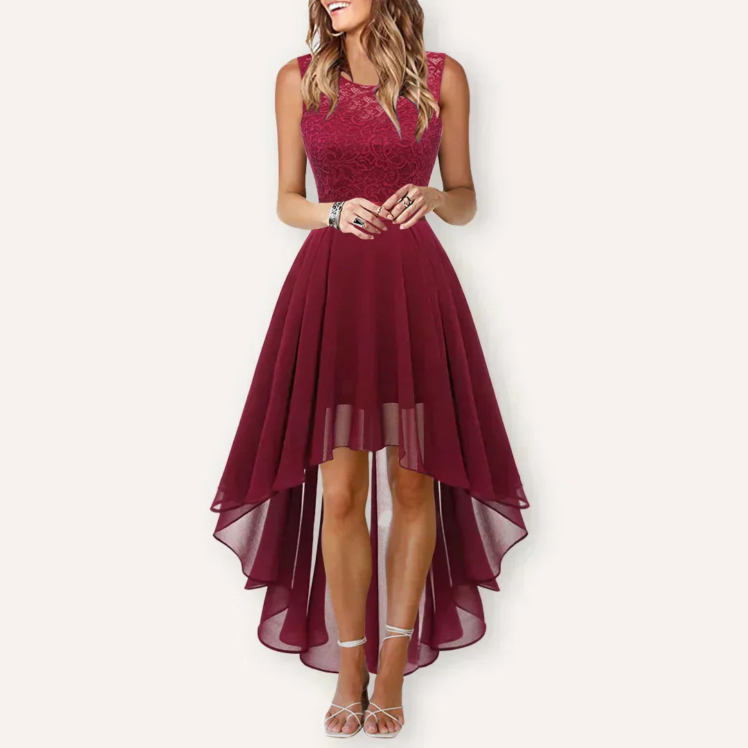 Vestido Formal de Mujer Hi-Low Midi para Invitadas de Boda Sin Mangas Fluido Elegante