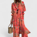 Vestido Midi de Verano Boho Floral Elegante para Mujeres con Estampado Audaz Sin Mangas Fluyente Casual – Paula