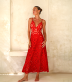 Conjunto de Traje de Baño de Una Pieza Floral con Corte y Falda Larga de V-Cuello para Vacaciones en la Playa, Fiesta en la Piscina, Verano Resort – Rojo