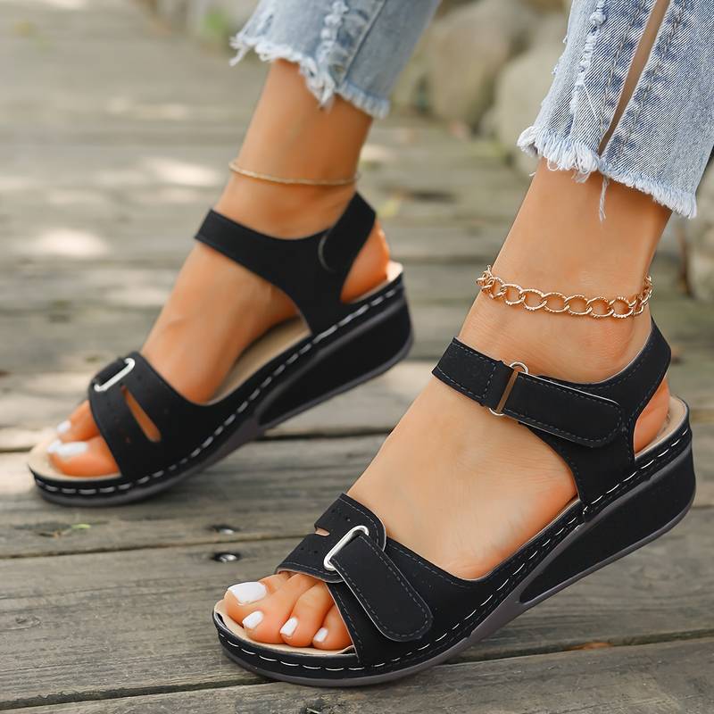 Sandalias de cuña ortopédicas para mujer con correas ajustables, abiertas en la punta, soporte de arco, zapatos casuales de verano – Alfreda