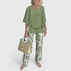 Conjunto Sofisticado de Dos Piezas para Mujeres Blusa Relajada Pantalones de Pierna Ancha Casual Elegante Diario – Martha