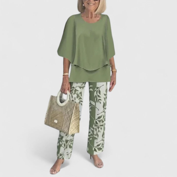 Conjunto Sofisticado de Dos Piezas para Mujeres Blusa Relajada Pantalones de Pierna Ancha Casual Elegante Diario – Martha