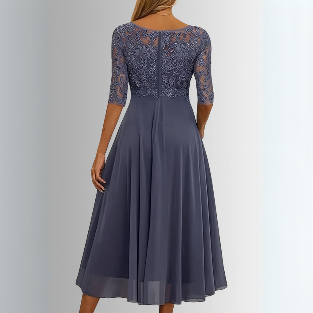 Vestido Midi Elegante de Encaje para Mujer con Manga 3/4 para Invitadas de Boda, Madres de la Novia, Cócteles y Fiestas Nocturnas – Rhonda