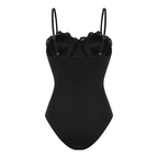 Conjunto de Traje de Baño de Una Pieza Negro con Corte Láser y Falda Larga con Escote en V para Vacaciones en la Playa, Resort, Fiesta en la Piscina y Crucero – Negro