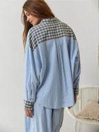 Conjunto de Pijama de Cuadros Elegante para Mujer Camisa de Manga Larga Pantalones de Pierna Ancha Ropa de Casa Suave y Casual – Sara