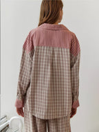 Conjunto de Pijama de Cuadros Elegante para Mujer Camisa de Manga Larga Pantalones de Pierna Ancha Ropa de Casa Suave y Casual – Sara