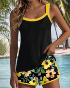 Conjunto de Tankini de Dos Piezas para Mujeres con Estampado Floral, Pantalones Cortos, Espalda Descubierta, Ropa de Baño para Vacaciones en la Playa, Piscina, Verano y Resort – Soleil