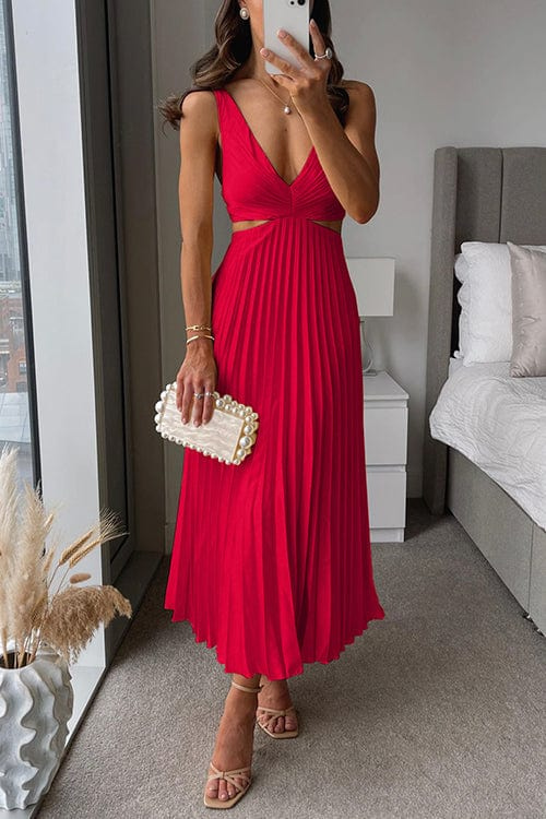 Vestido Midi Plisado Elegante para Mujer Fiesta Formal de Verano Invitada de Boda Casual Escote en V – Sanne