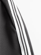 Conjunto Deportivo Retro para Mujer de Dos Piezas Sudadera con Media Cremallera Pantalones de Pierna Ancha con Cinta a Rayas Casual – Gris Blanco
