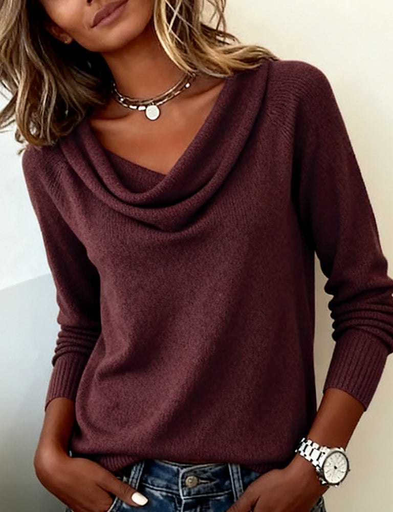Suéter de Manga Larga con Cuello de Cowl para Mujeres, Casual, Diario, Trabajo, Smart Casual, Acogedor, Suave, Tejido – Cassia