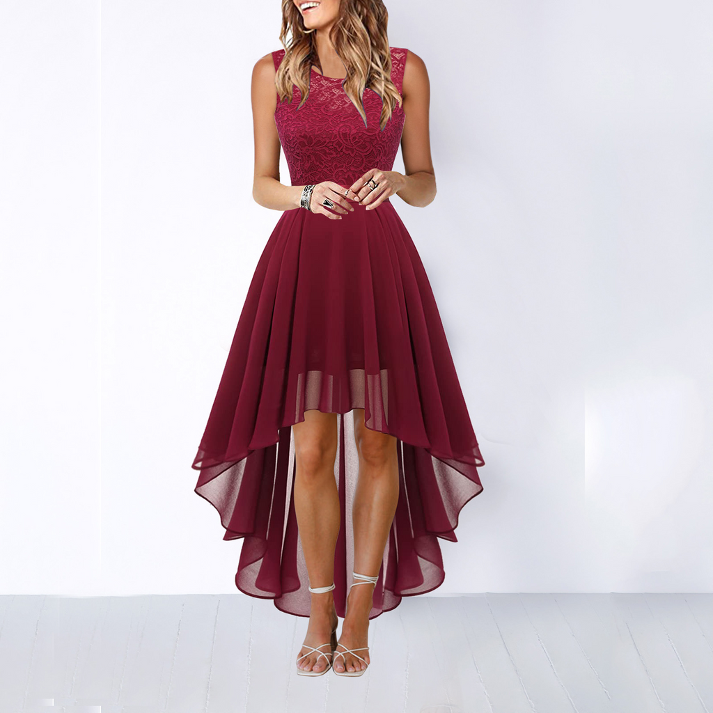 Vestido Formal de Mujer Hi-Low Midi para Invitadas de Boda Sin Mangas Fluido Elegante