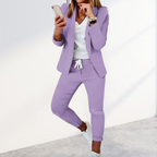 Conjunto de Blazer Elegante y Pantalones Jogger para Mujer Casual de Negocios Poliéster Ajustado para el Día a Día – Negro